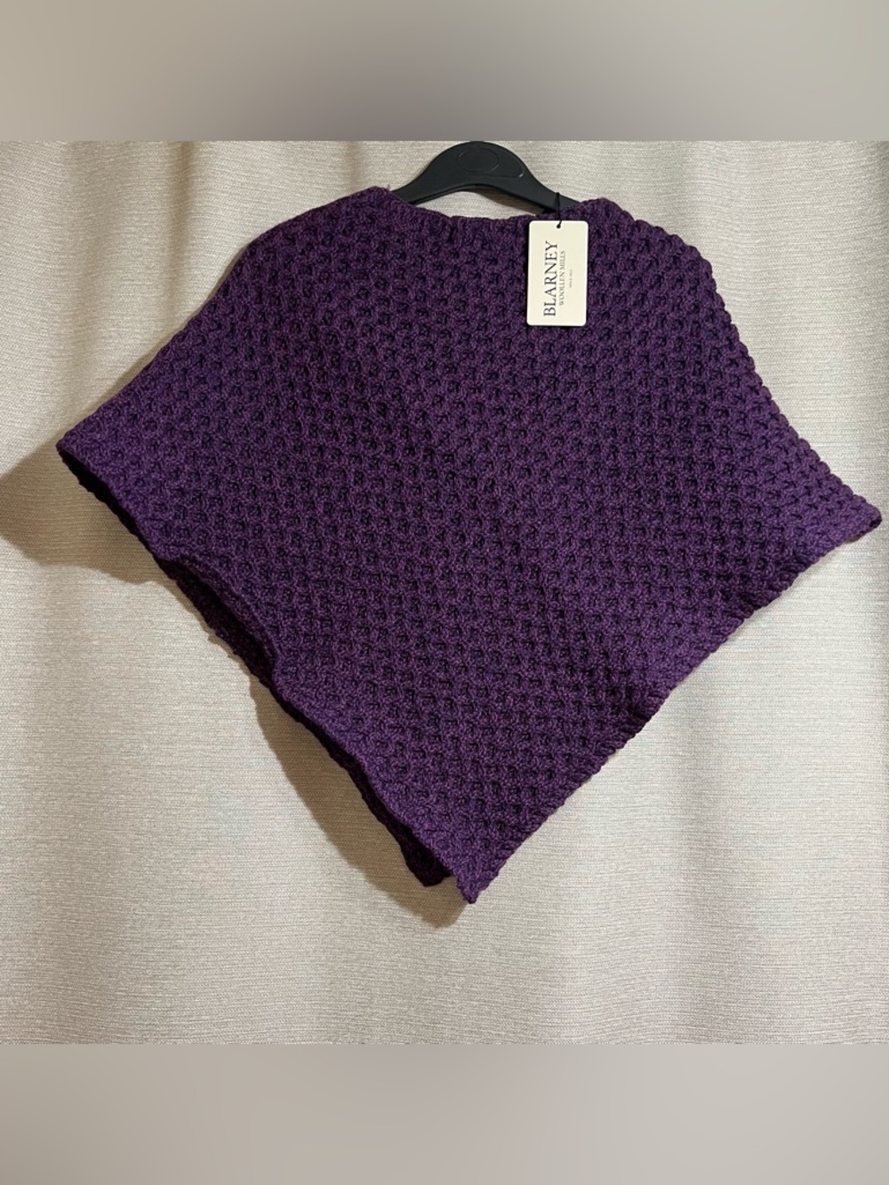 Blarney Woollen Mills Kids Aran Poncho 100% Merino Wool Purple 9-10 Cottagecore
